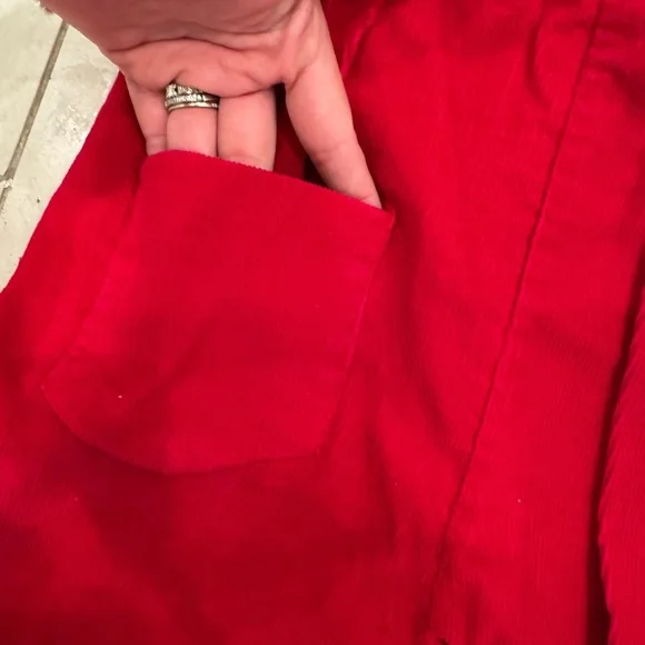 Vintage Girl’s Corduroy Red Flower Appliqué Overall Jumpsuit Romper - Picture 4 of 7